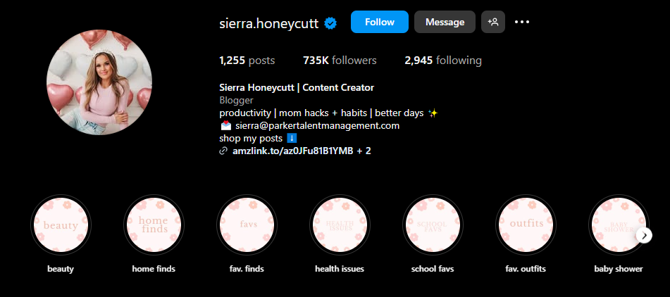 Sierra Honeycutt instagram highlight