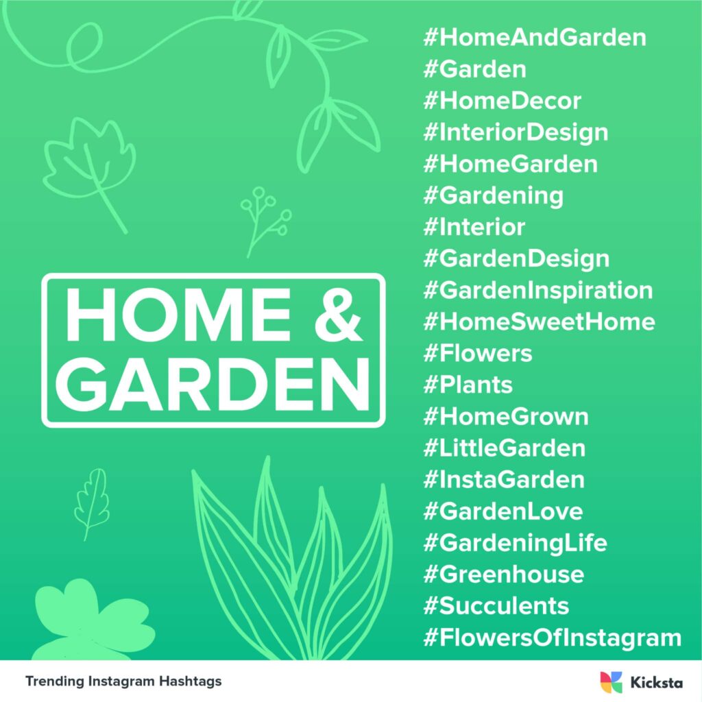 home and garden hashtags chart