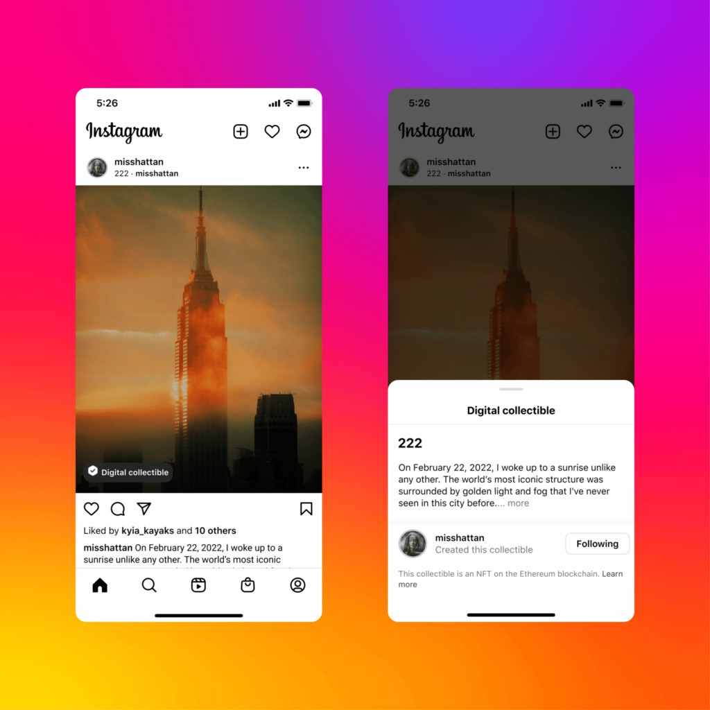 instagram latest update on NFTs