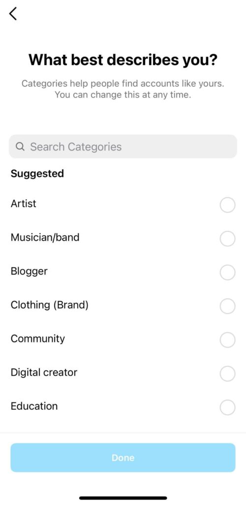 instagram categories page