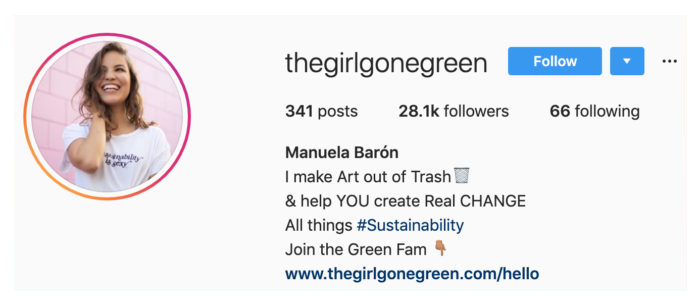 thegirlgonegreen instagram promotion bio