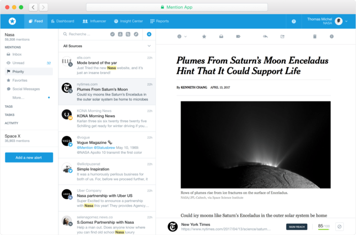 mention dashboard homepage
