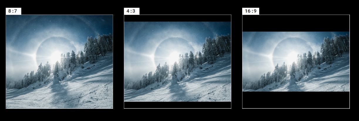 Mountain view in winter displayed in different resolutions
