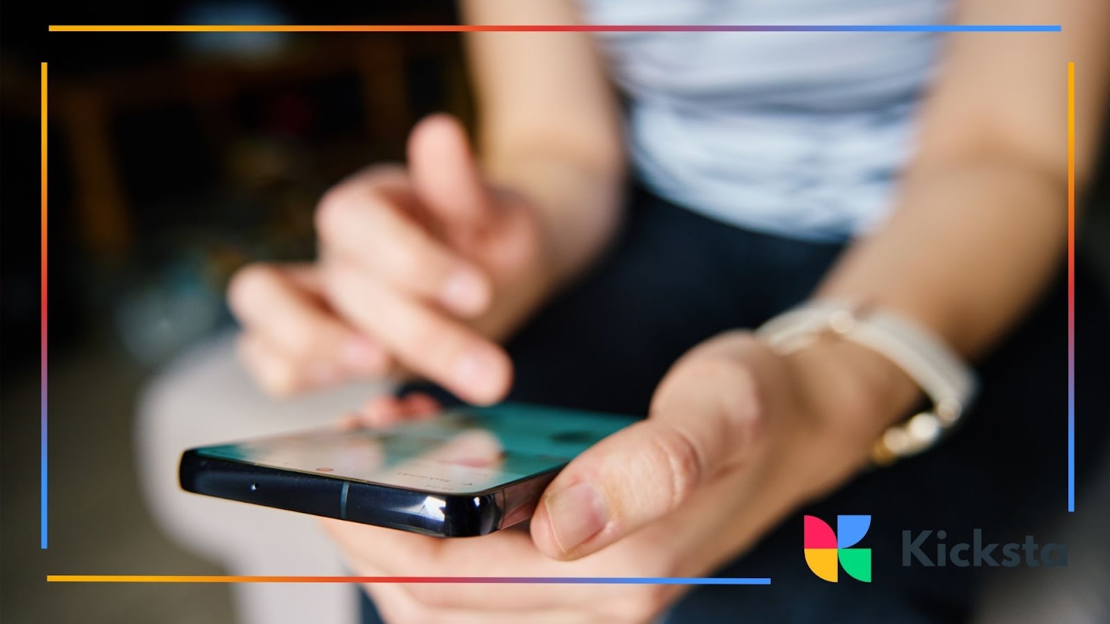 Close-up of hands scrolling on smartphone, representing mobile engagement, social media activity, and digital communication.