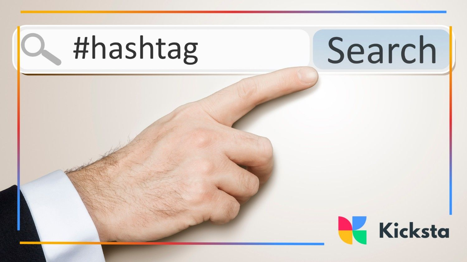 Finger pressing search bar with hashtag