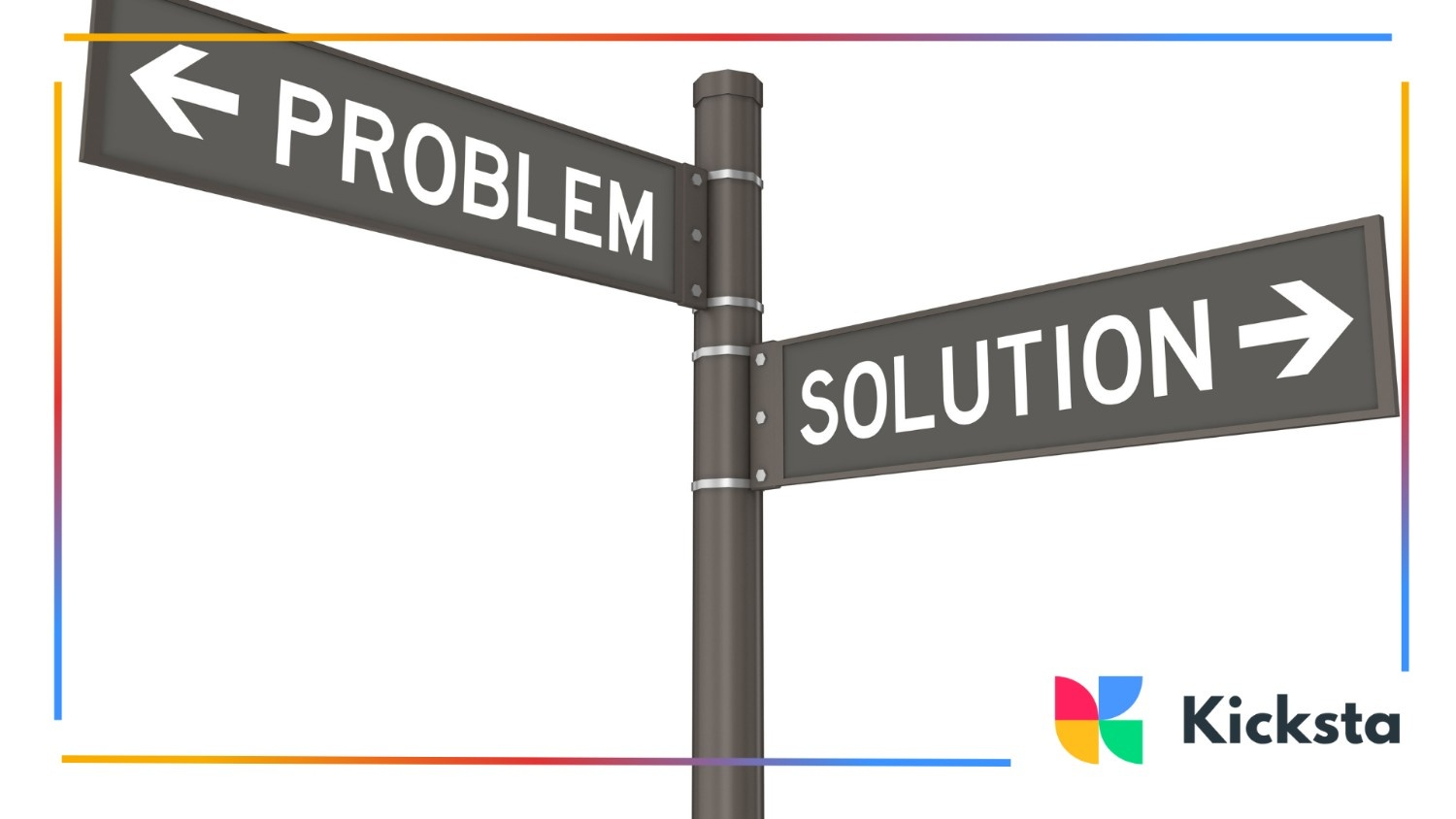 Street sign with arrows pointing in opposite directions labeled problem and solution.