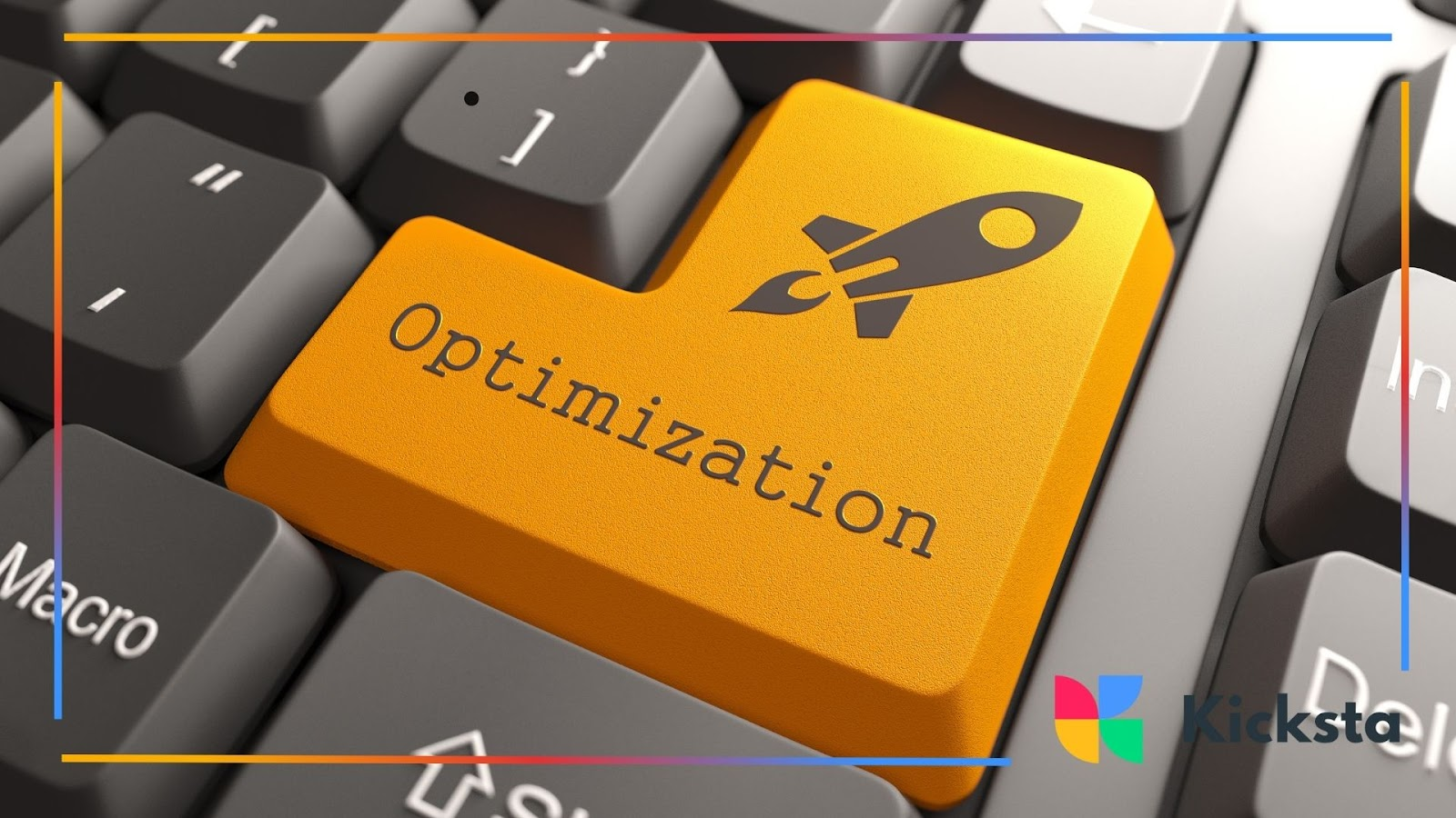 Close-up of an orange keyboard key labeled “Optimization” with a rocket symbol.