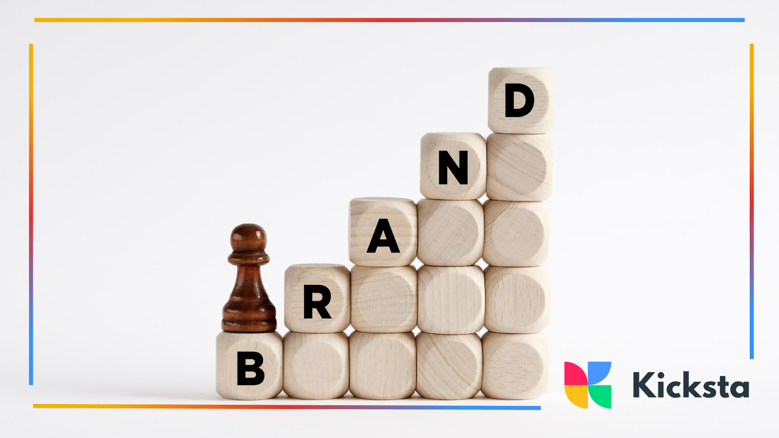 Wooden blocks stacked to spell "BRAND" with a chess pawn in front, symbolizing strategy and growth.