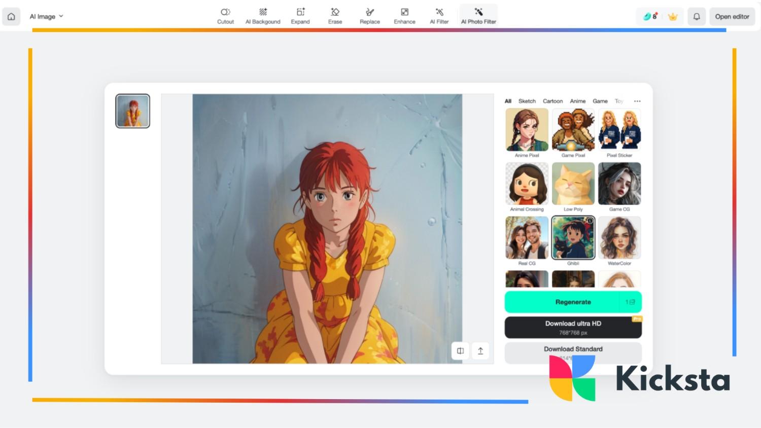 Anime-style transformation of a red-haired girl in a yellow dress