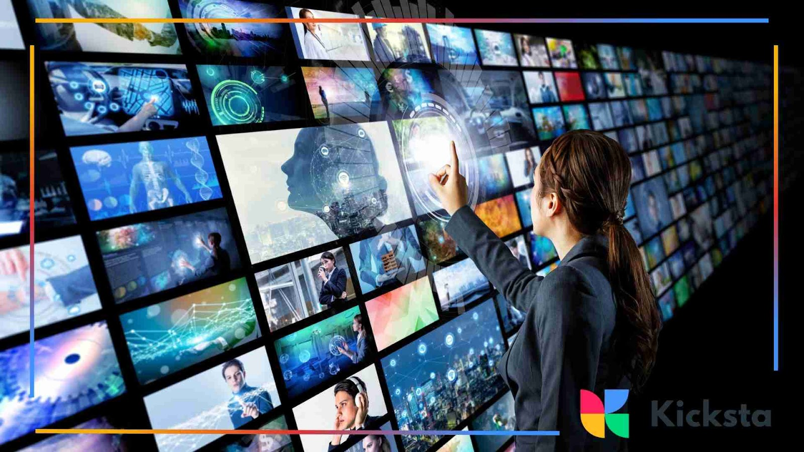 Digital wall of streaming videos representing Instagram video downloader tools.