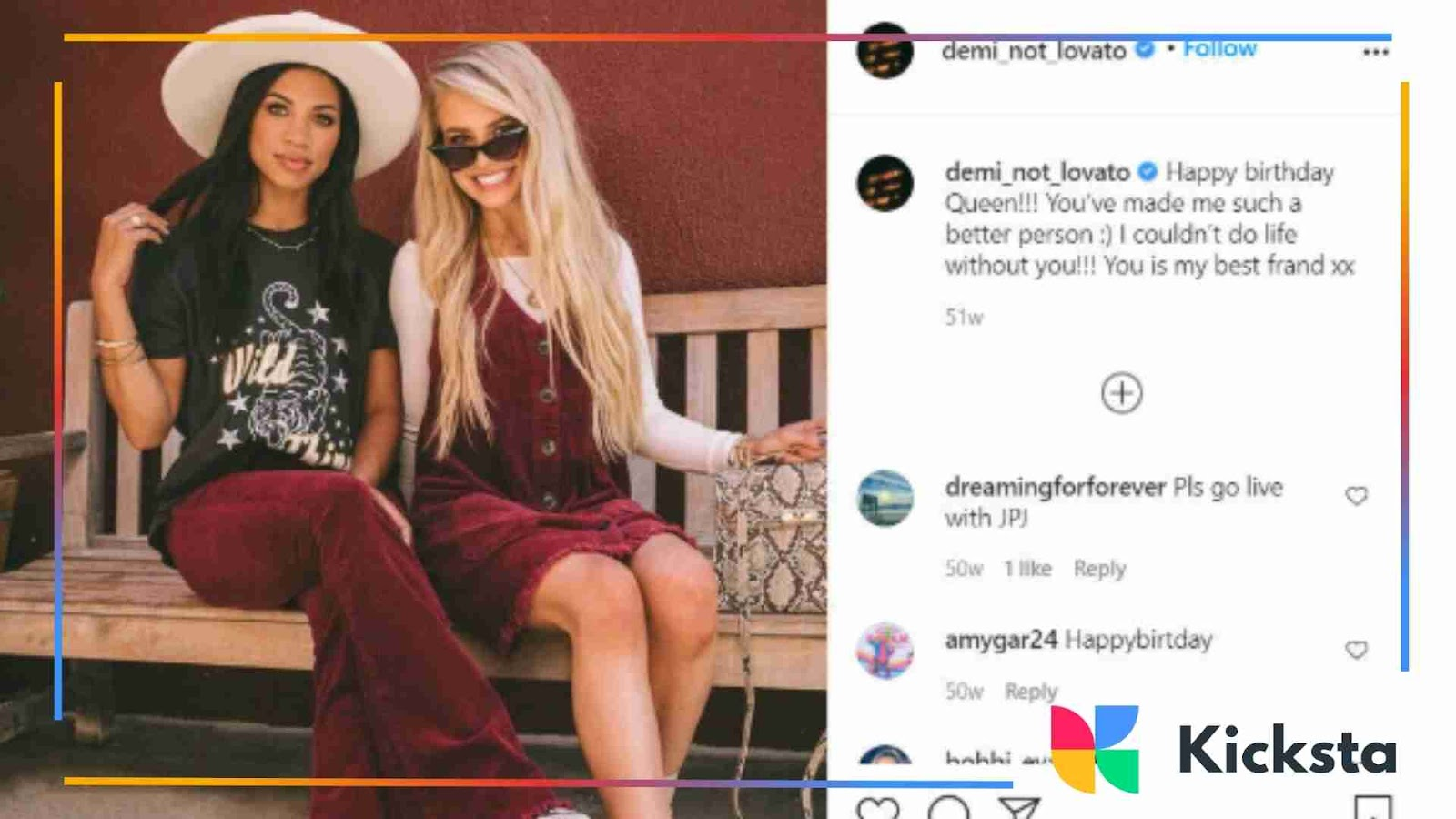 Instagram screenshot of two women posing together with a heartfelt best friend birthday caption.