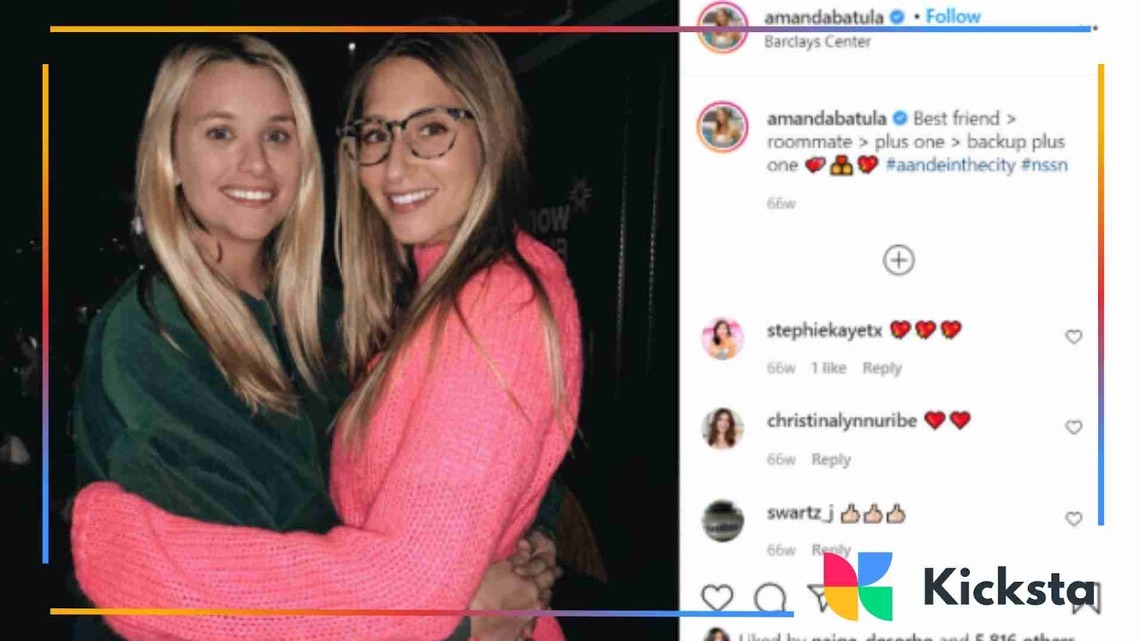 Instagram screenshot showing two women smiling together, captioned as best friends.