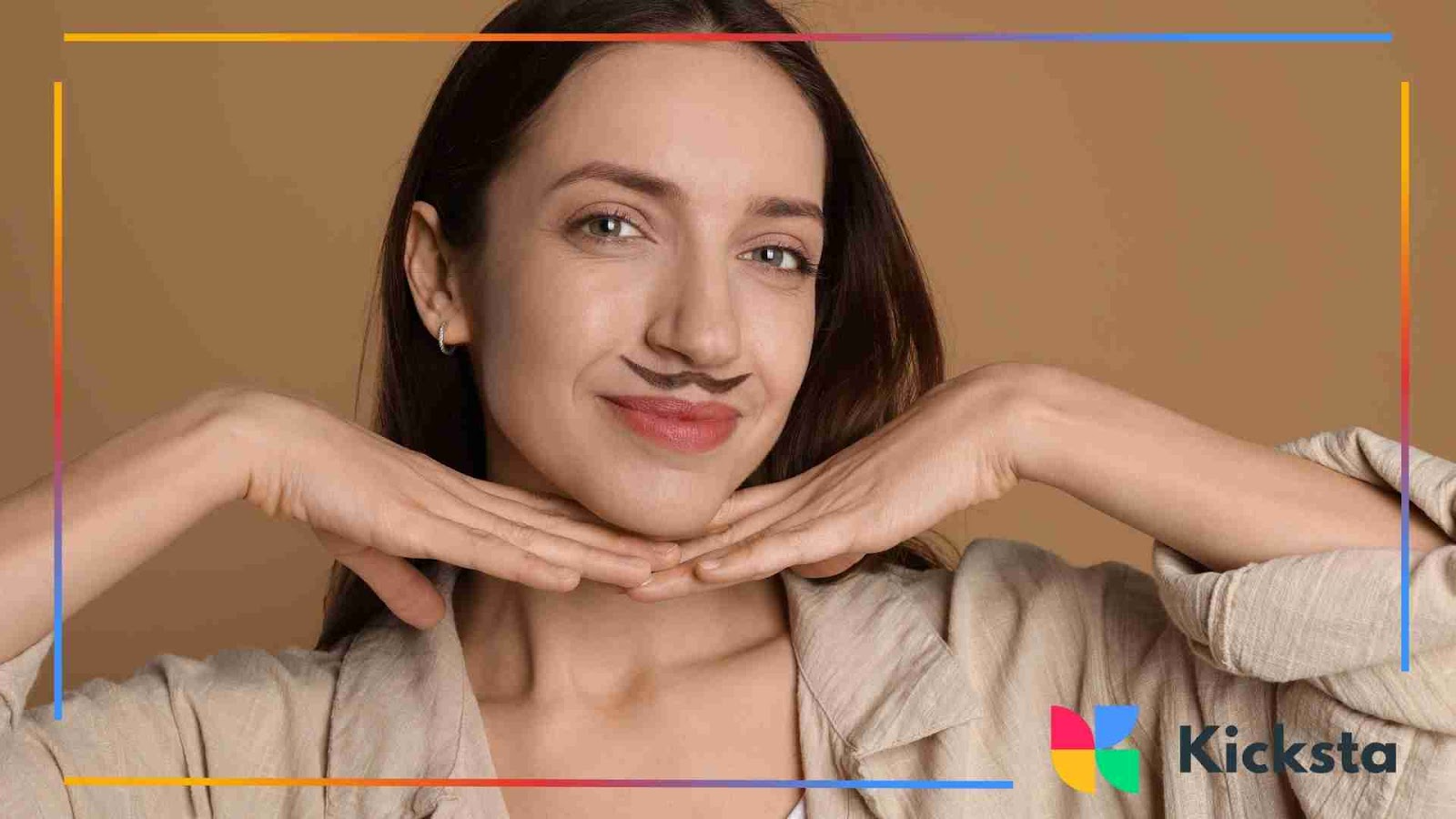 Woman posing with a fake drawn mustache