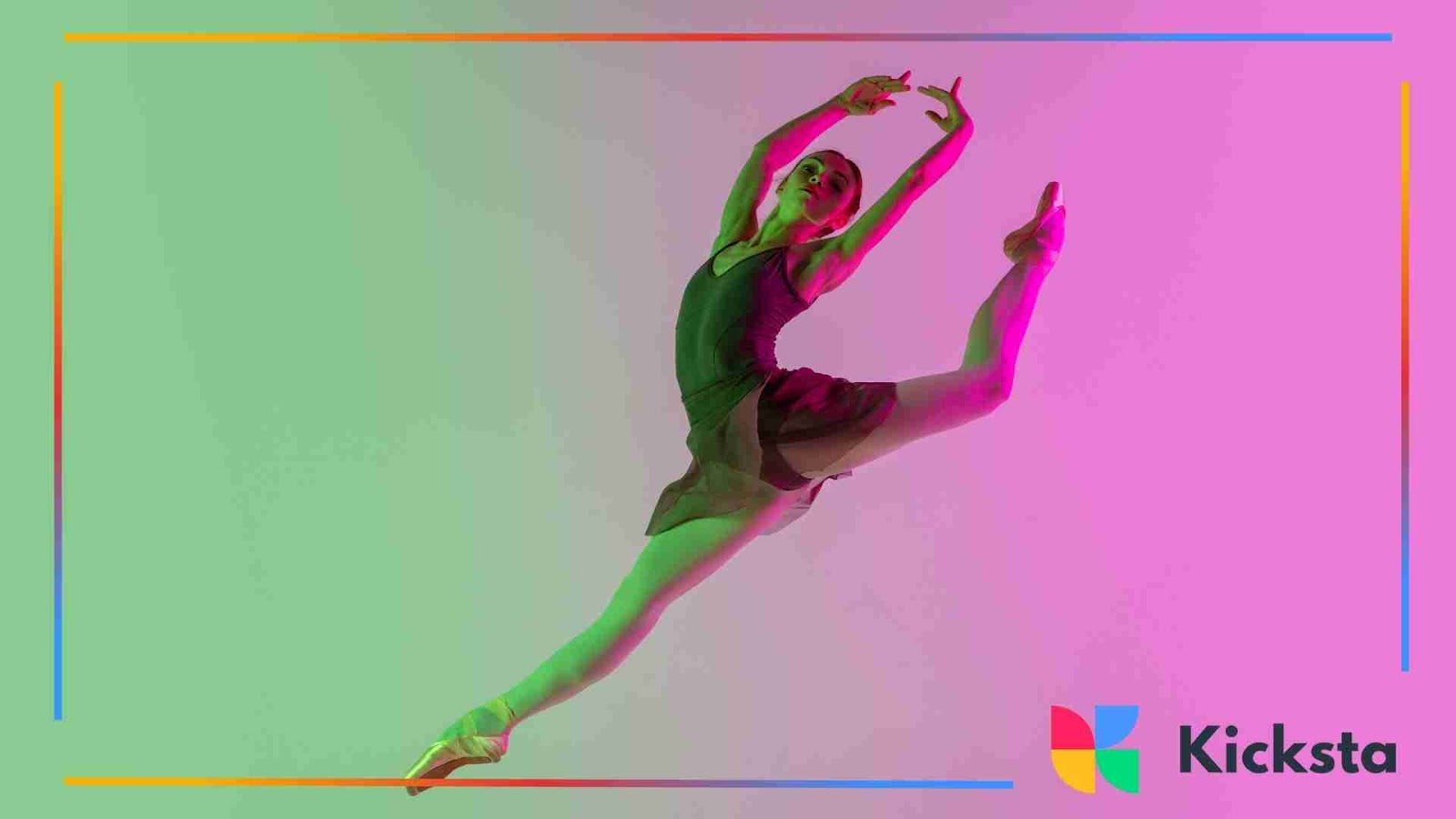 Ballet dancer leaping gracefully against a vibrant neon background.
