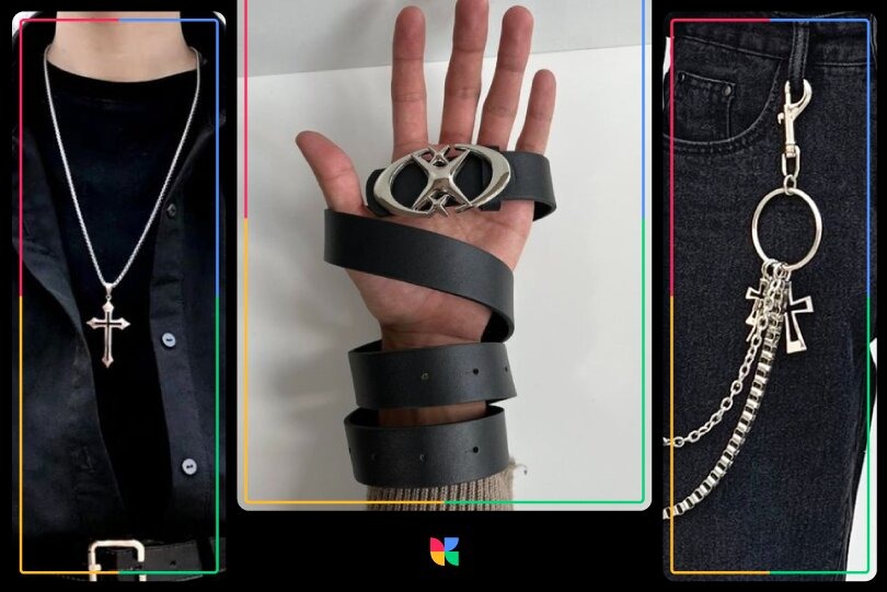 e-boy jewelry of crosses, metal and leather