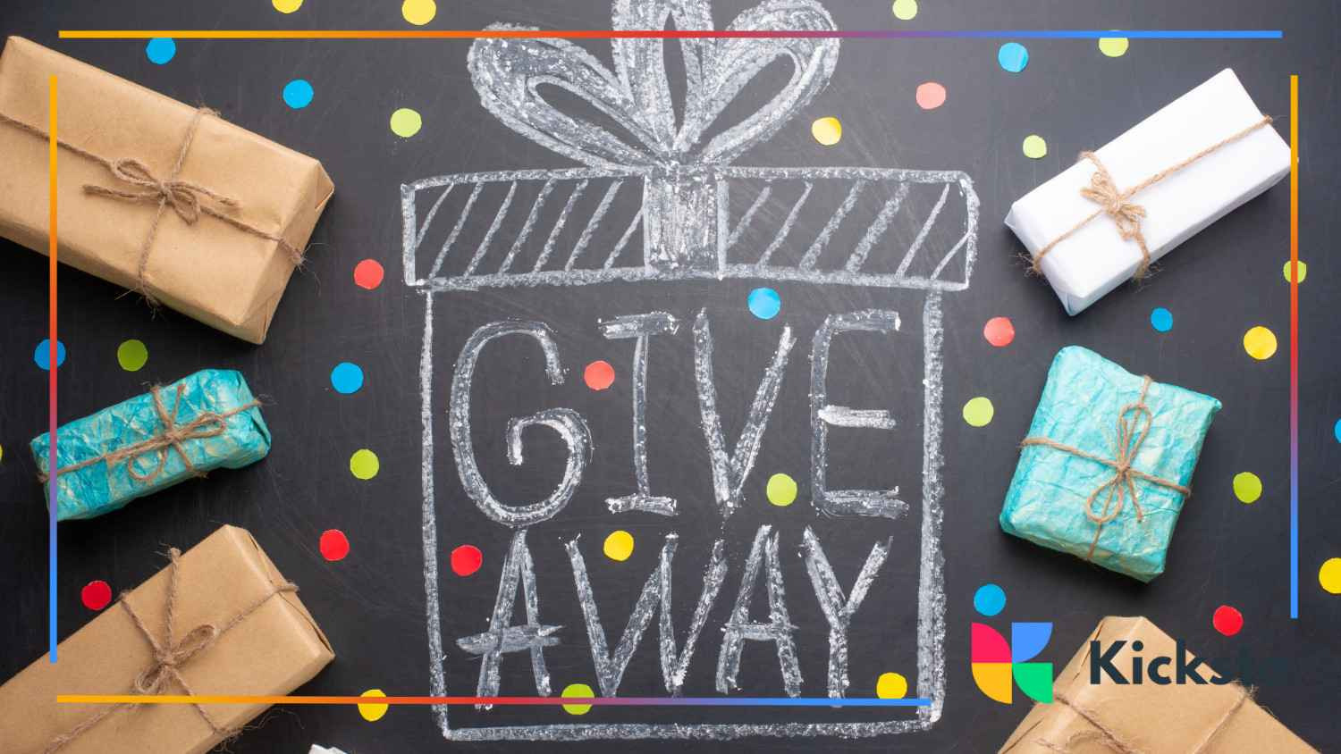 Creative giveaway announcement with wrapped gifts and chalkboard design — example of Instagram giveaway strategy to gain followers and likes.