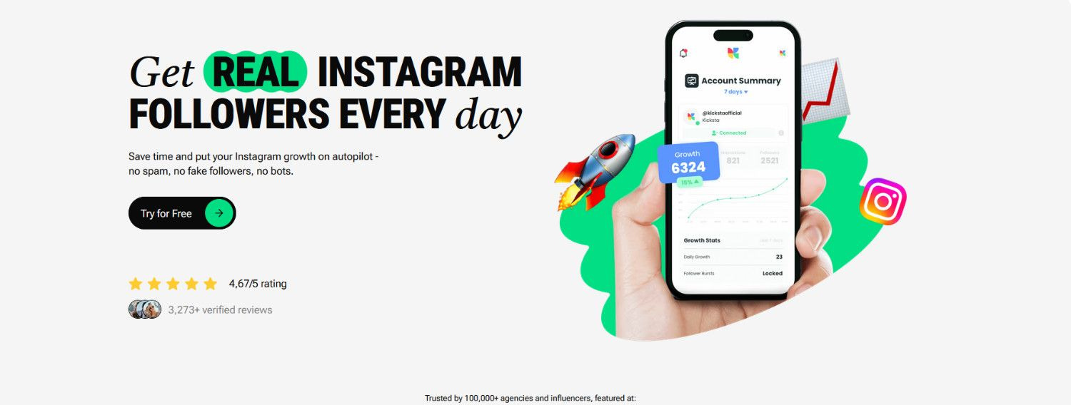 Mobile screen showing Instagram analytics and follower growth chart.