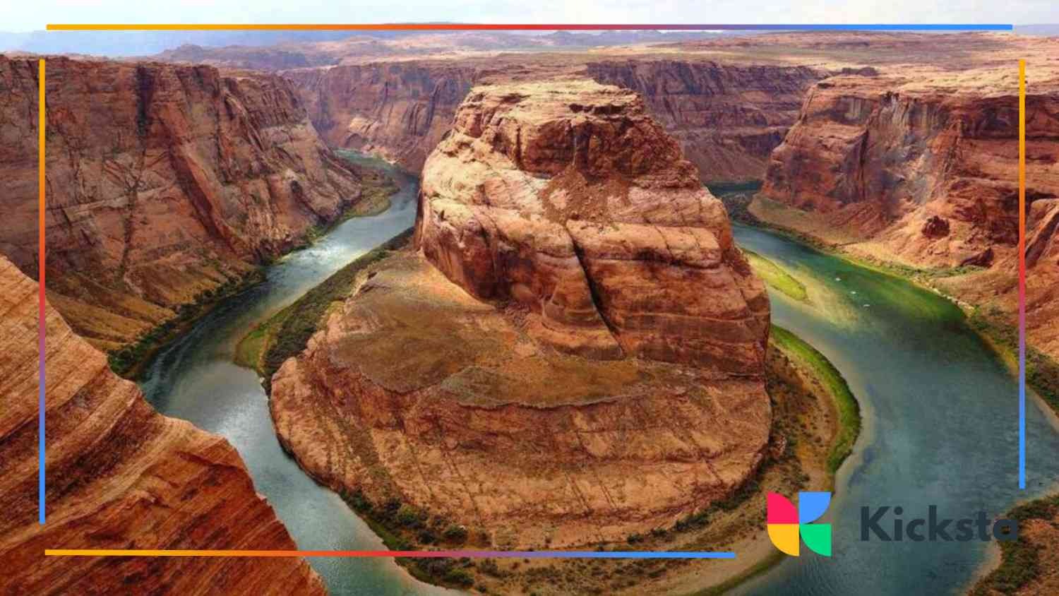 Horseshoe Bend in Arizona, showing the dramatic curve of the Colorado River around red rock cliffs.
