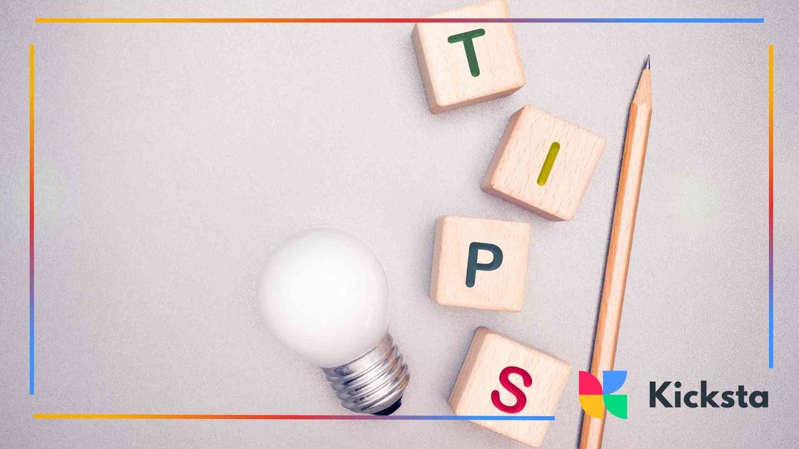 Wooden blocks spelling out the word “TIPS” arranged beside a light bulb and a pencil on a neutral background, symbolizing ideas or advice.