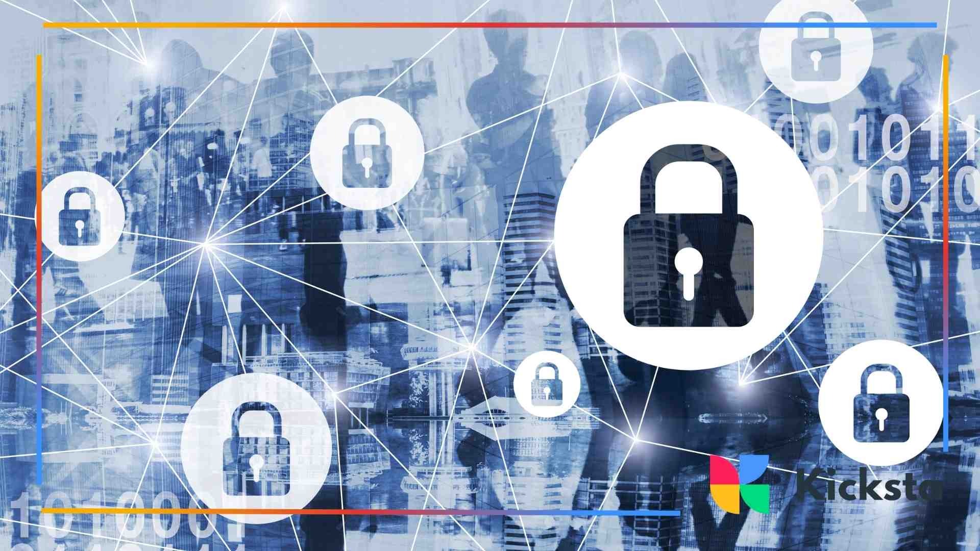 Digital collage showing padlock icons over a cityscape background, symbolizing online privacy, data protection, and cybersecurity