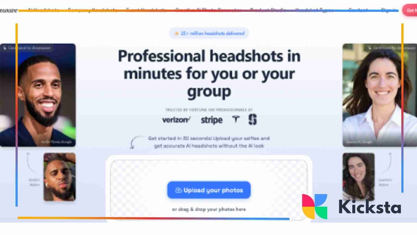 Dreamwave AI headshot generator webpage advertising professional headshots created quickly for individuals or teams.
