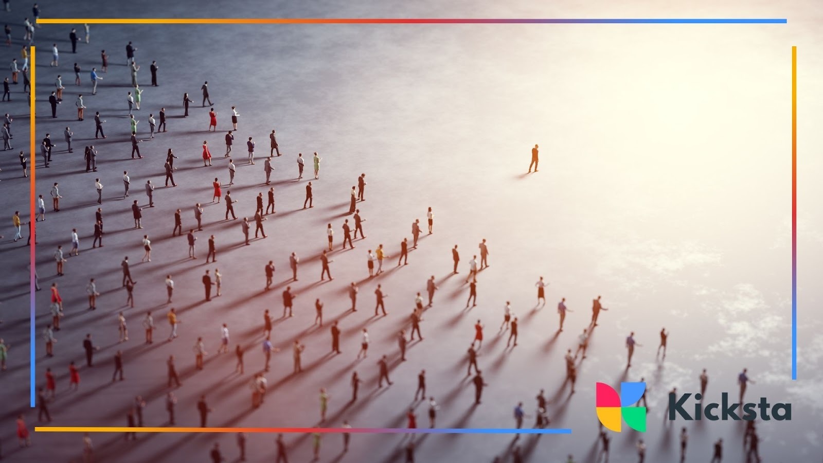 Leader standing apart from large crowd of people, symbolizing influence, personal branding, and thought leadership in social media.