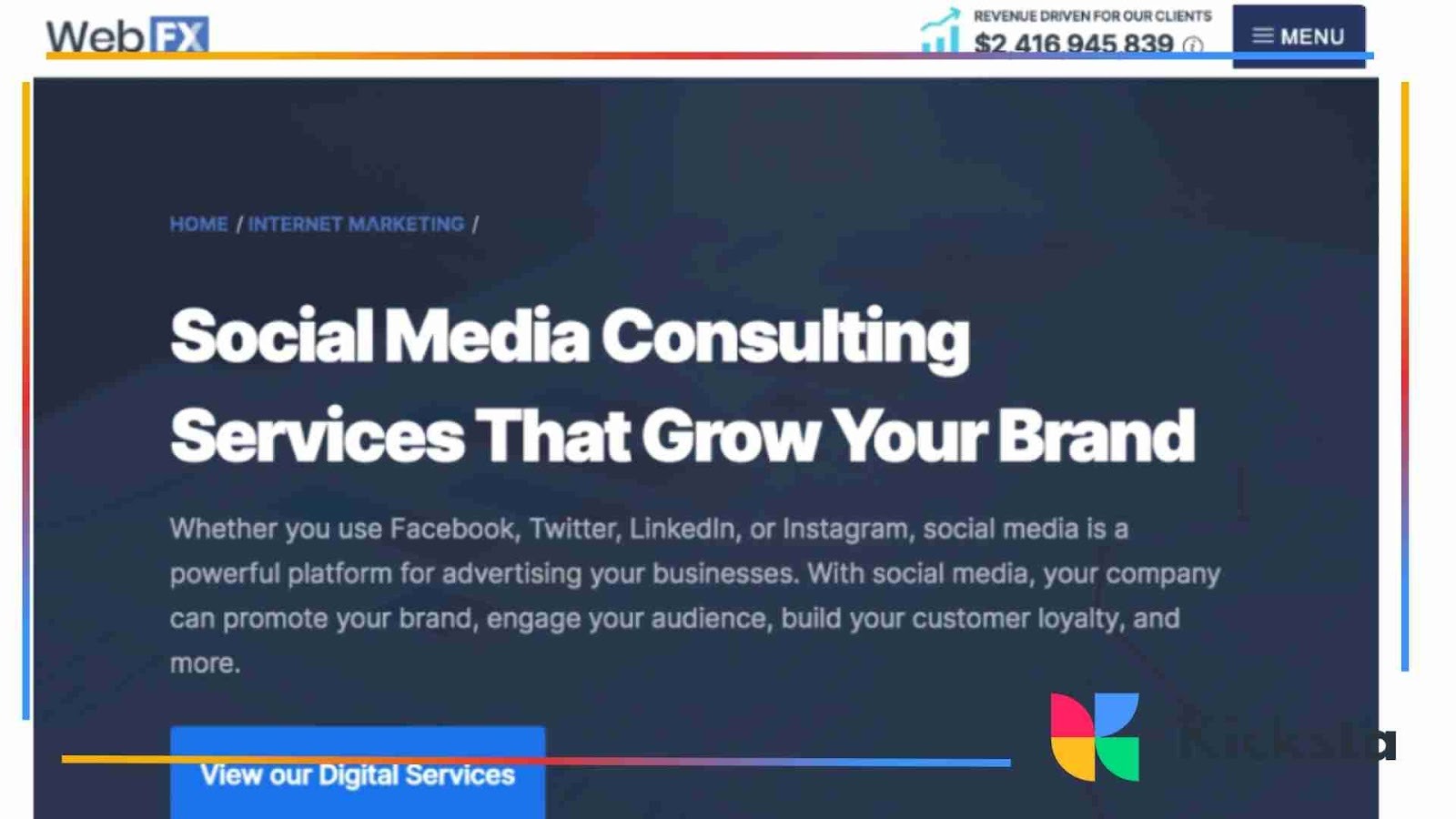 Landing page of WebFX