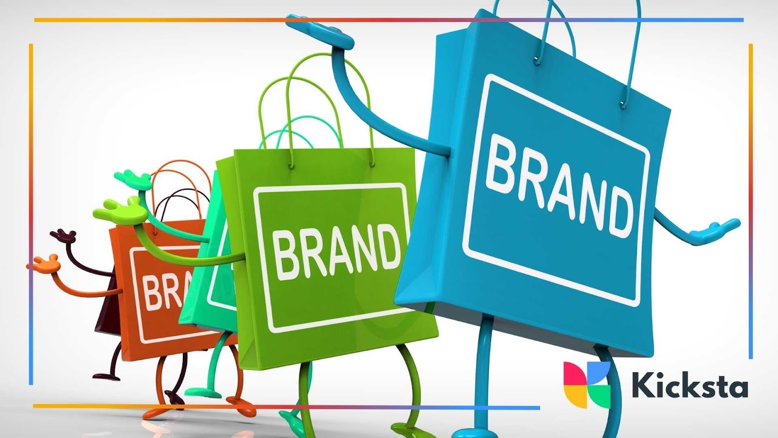 Colorful animated shopping bags representing brand awareness, consumer marketing, and e-commerce growth.