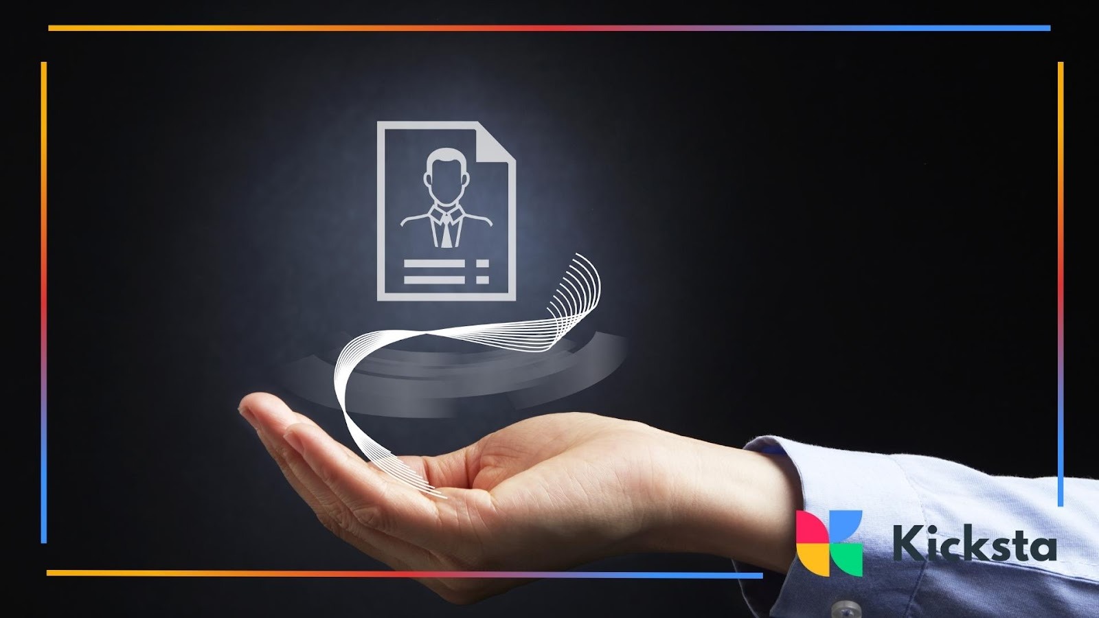 Futuristic digital profile icon floating above hand, symbolizing influencer identity, personal branding, and online reputation.