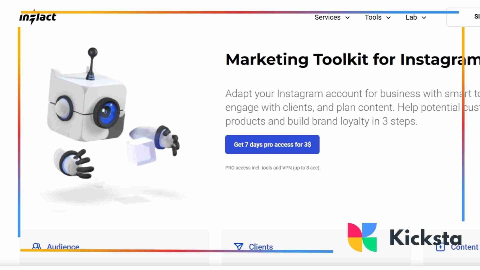 Landing page of  Inflact