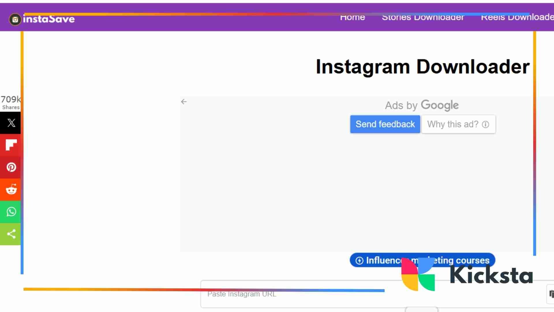 Landing page of Instasave