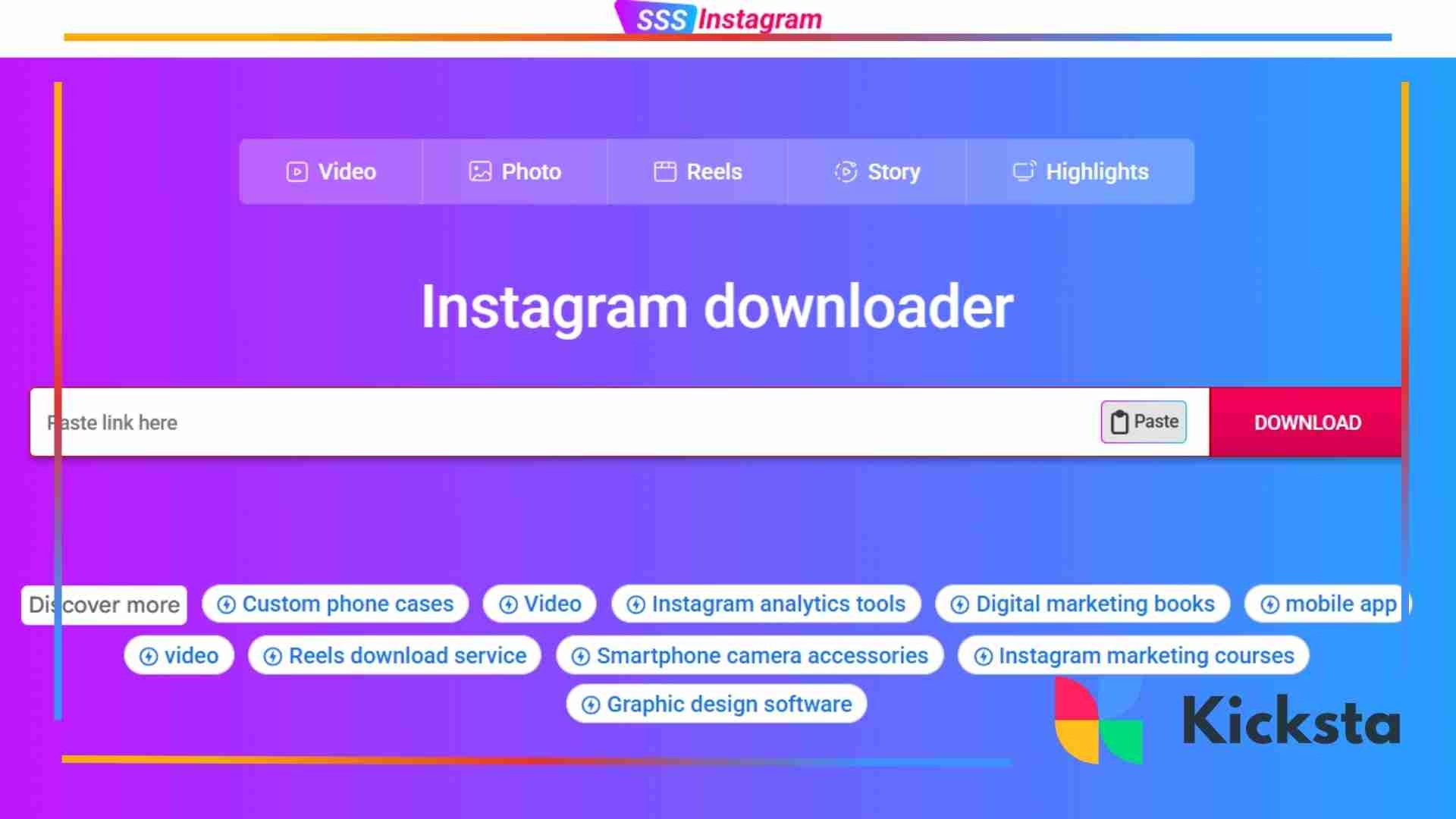 Landing page of SSSinstagram