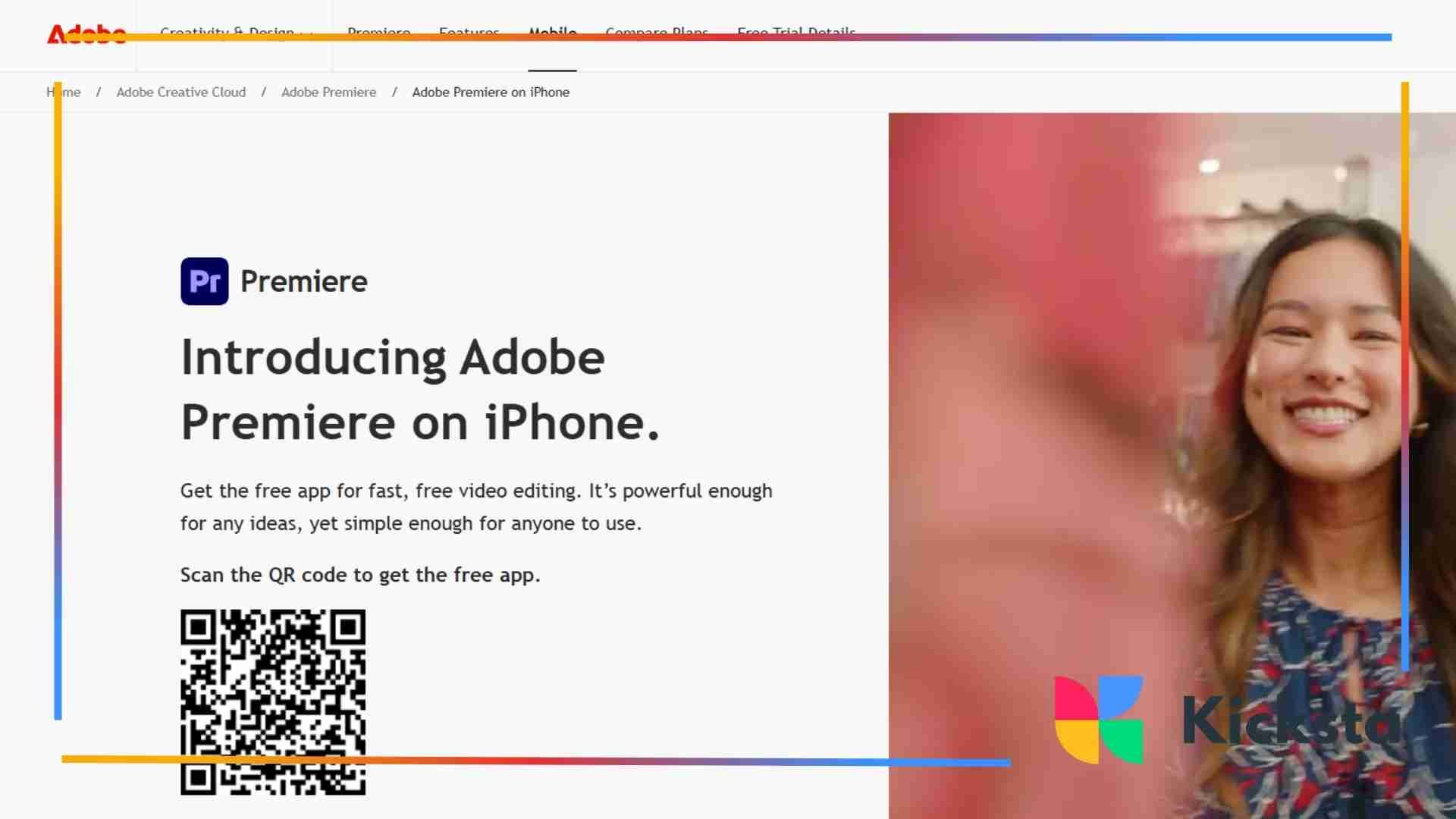Landing page of Adobe Premiere Rush