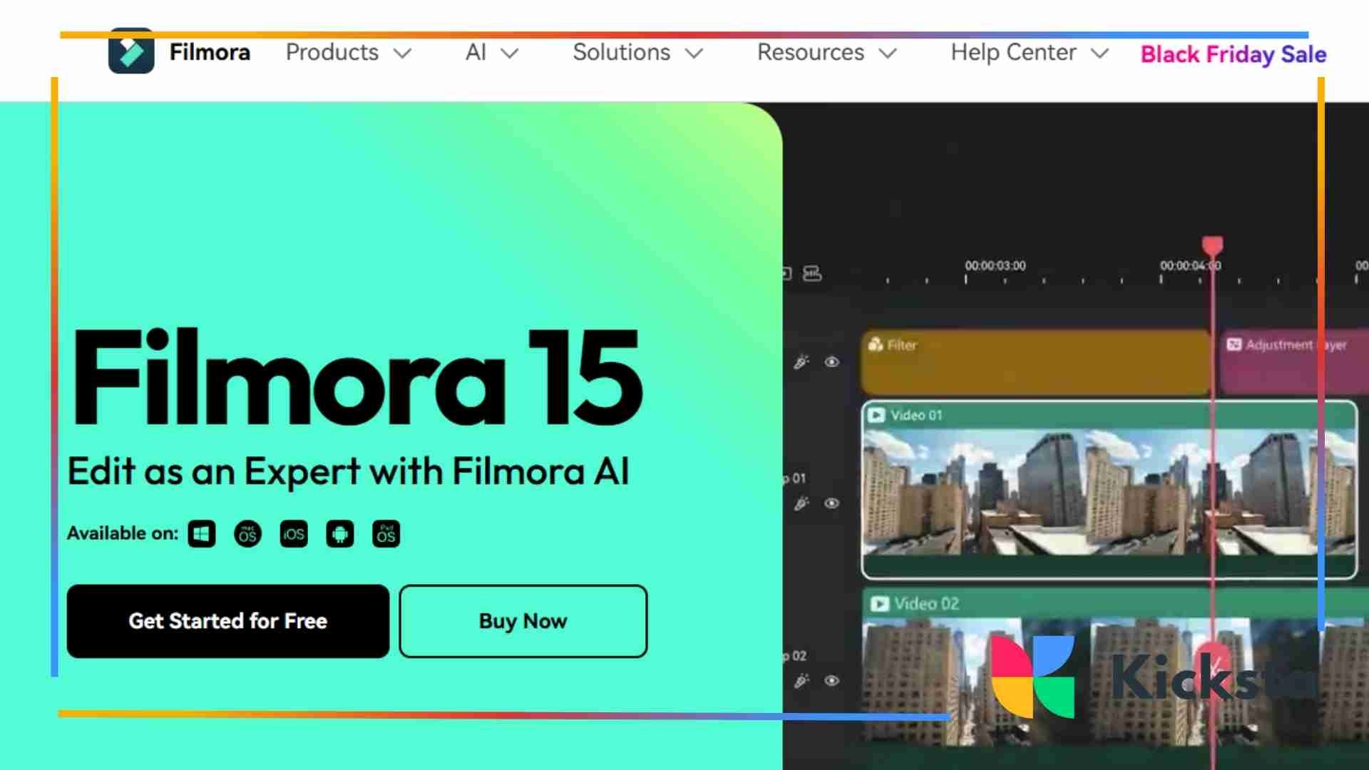 Landing page of FilmoraGo