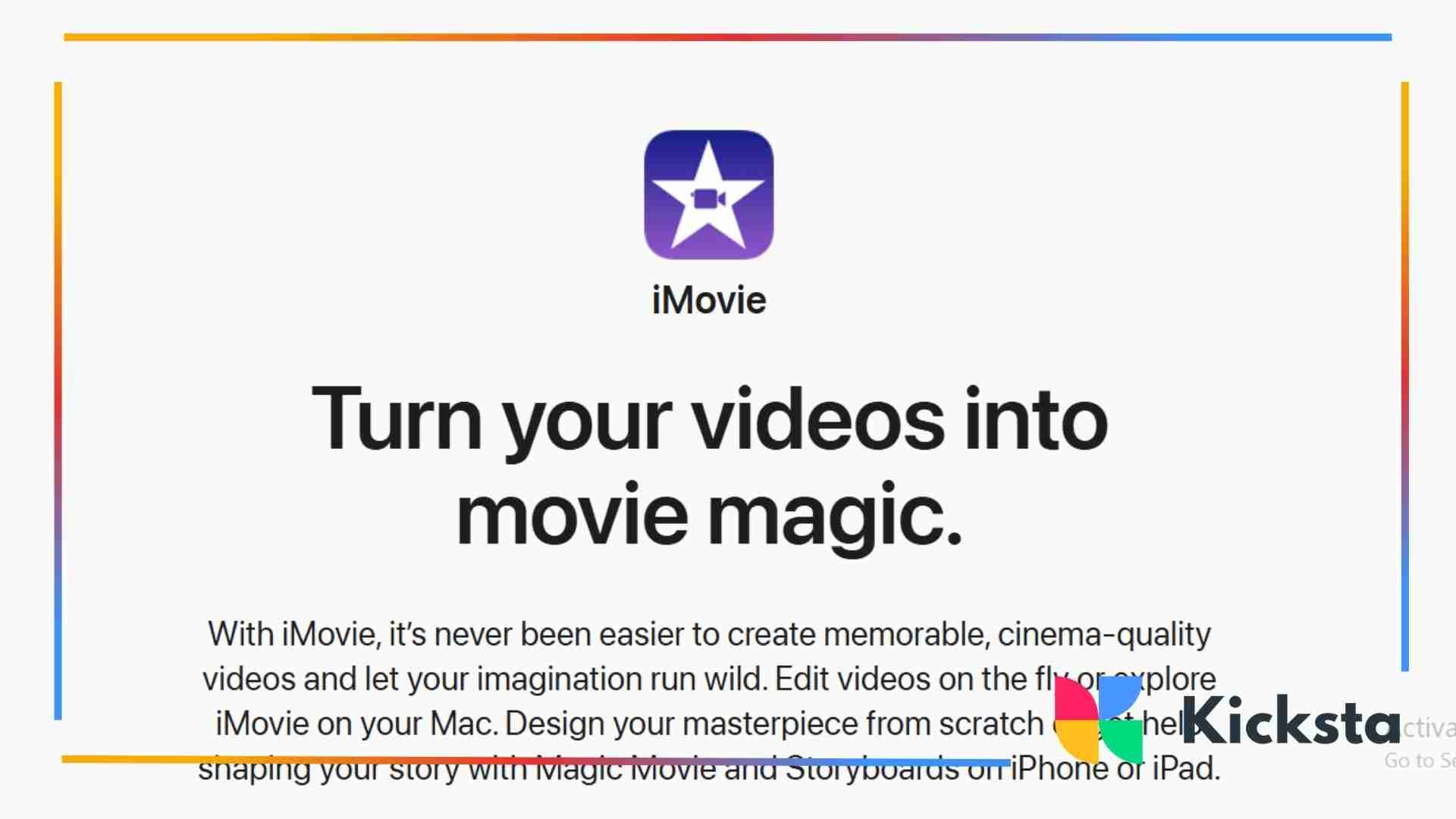 Landing page of Imovie