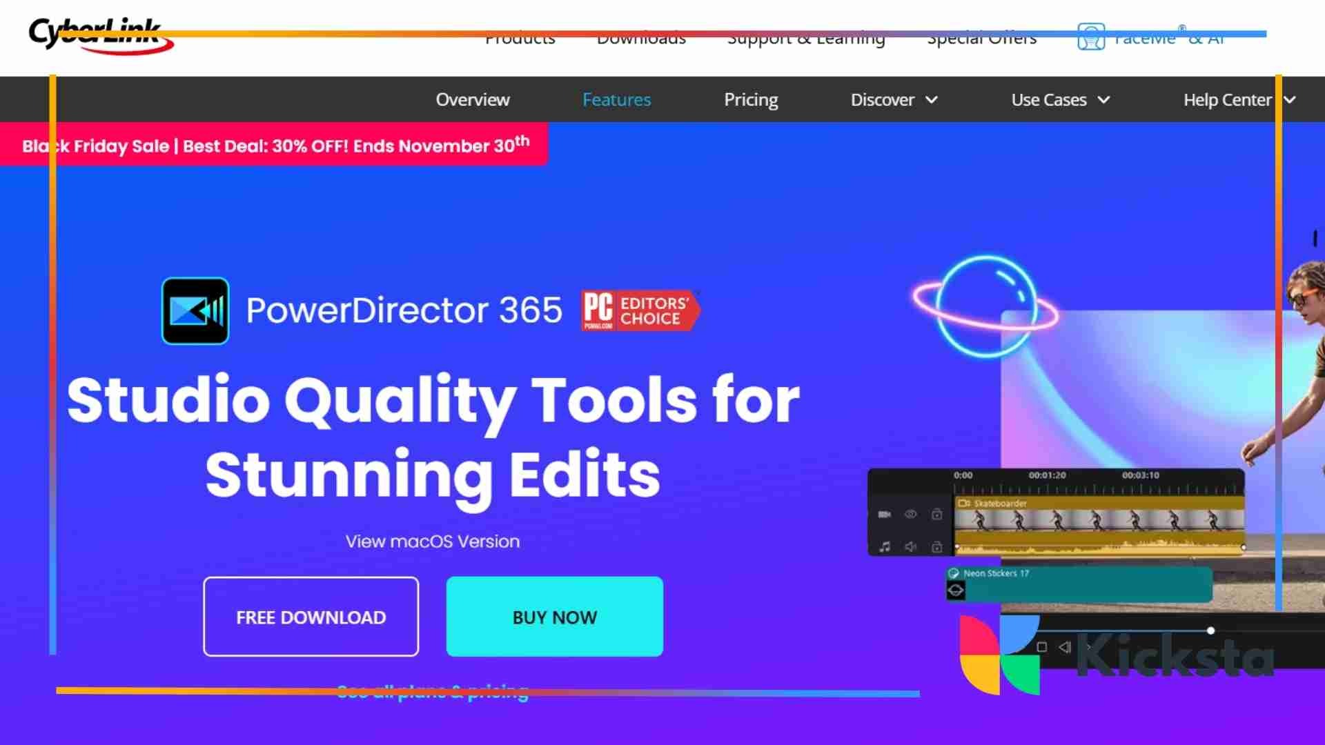 Landing page of Cyberlink Powerdirector