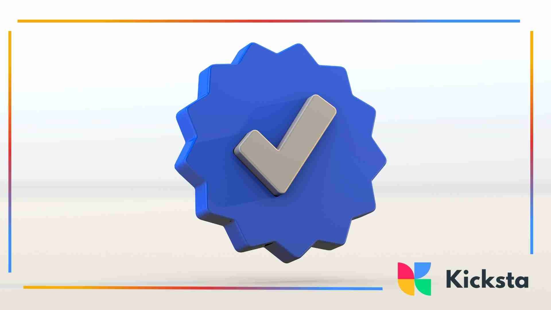 Blue verified icon floating across a white background