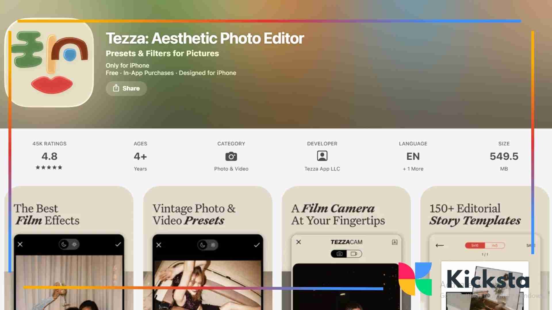 Landing page of Tezza