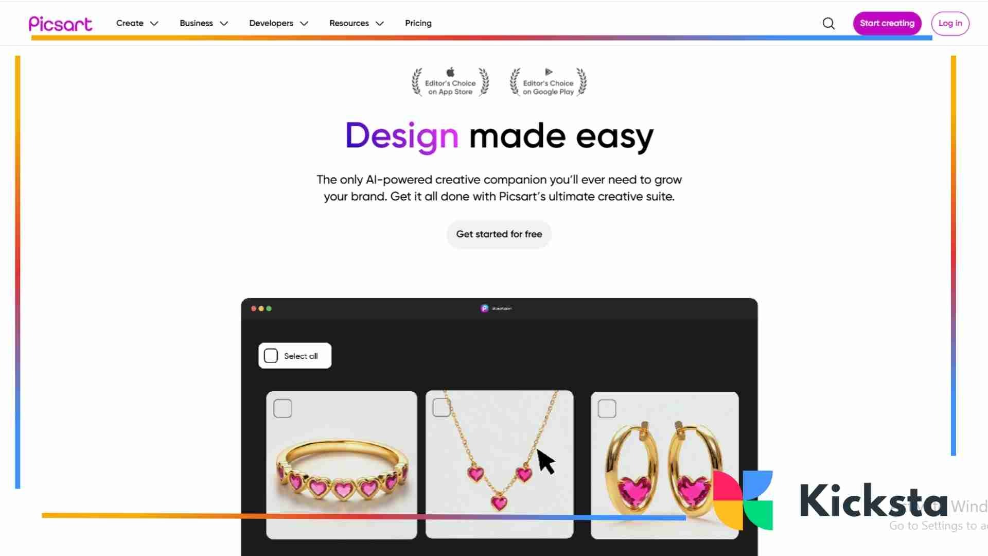 Landing page of PicsArt