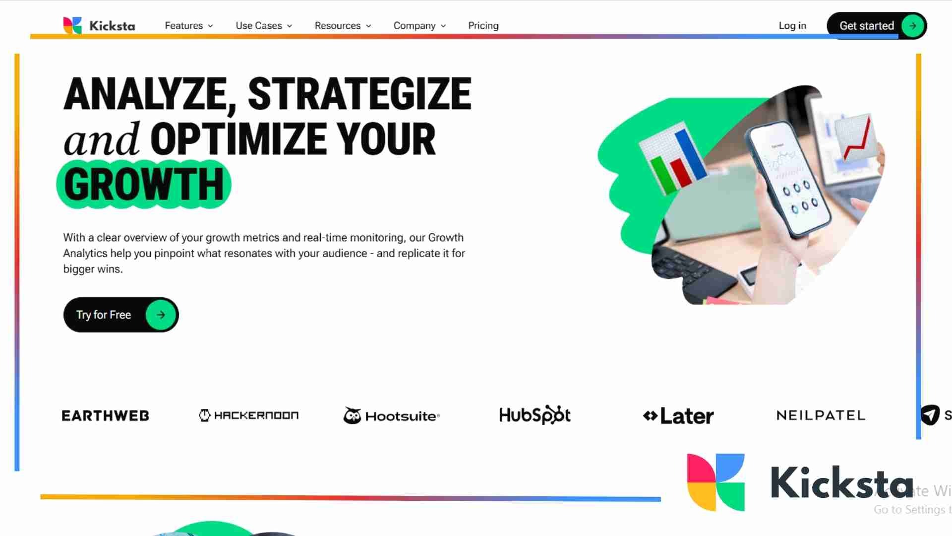 Landing page of Kicksta