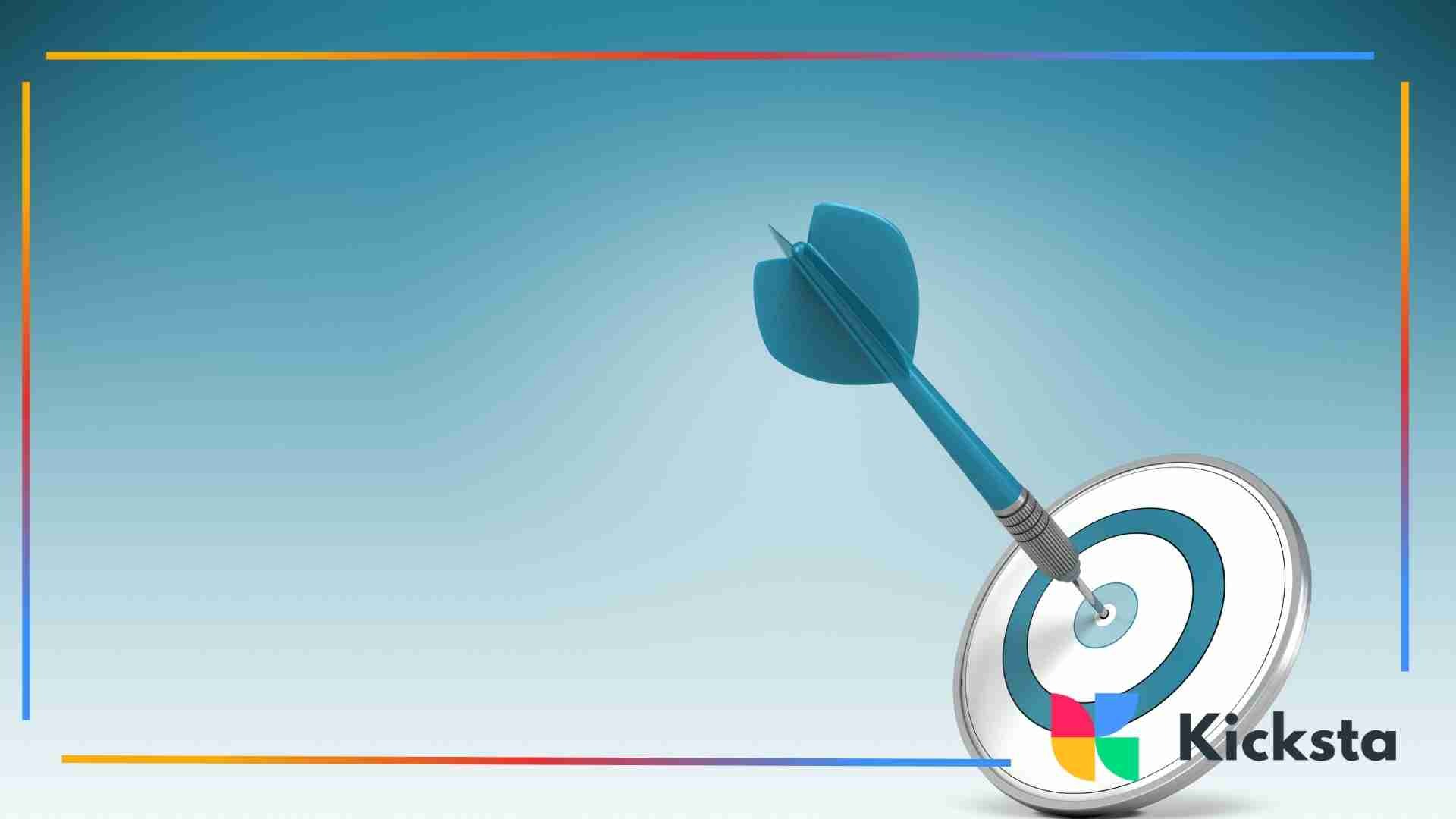 Illustration of a dart hitting the center of a target against a blue gradient background.