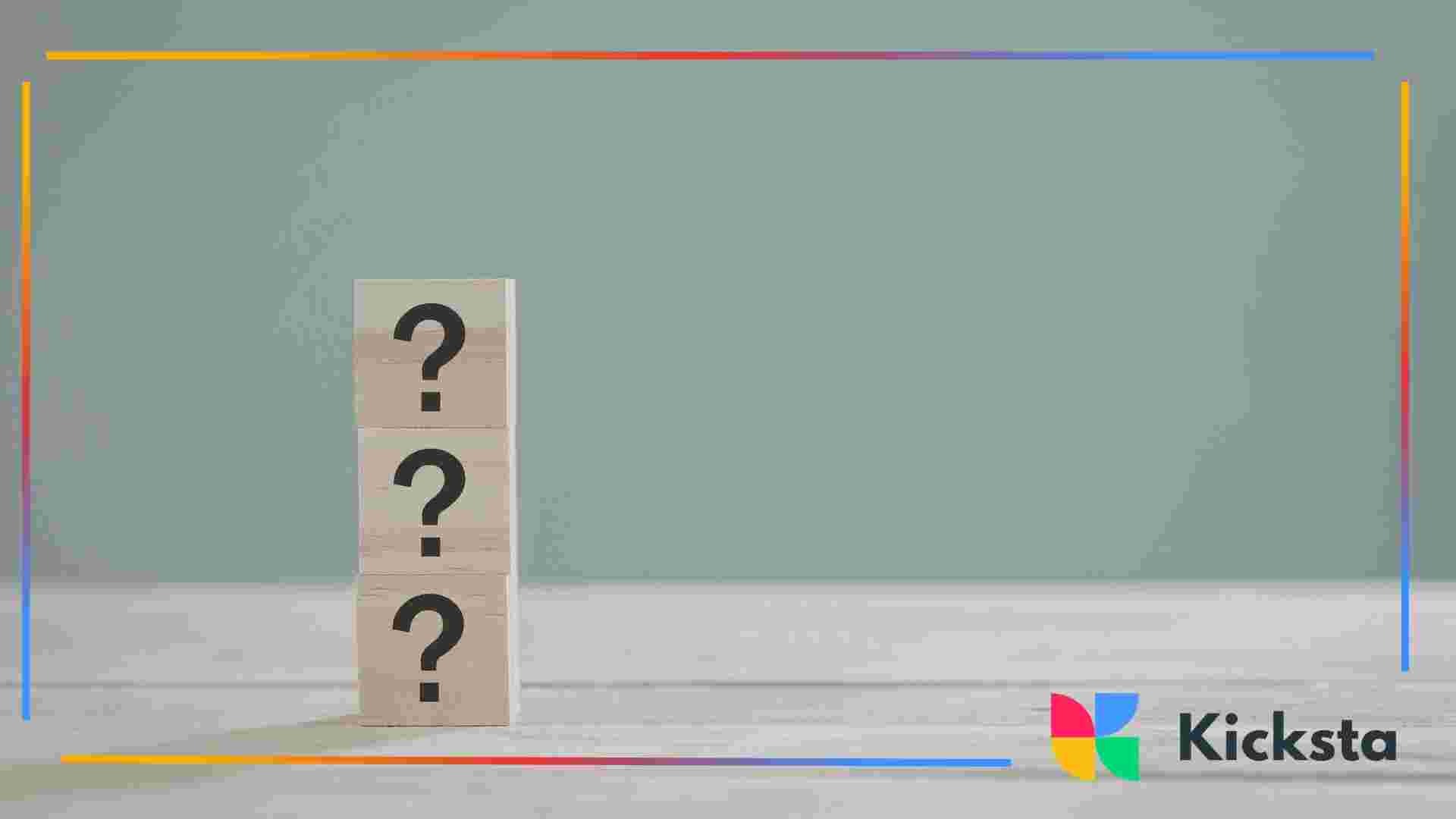 Three stacked wooden blocks, each displaying a question mark, on a light surface.