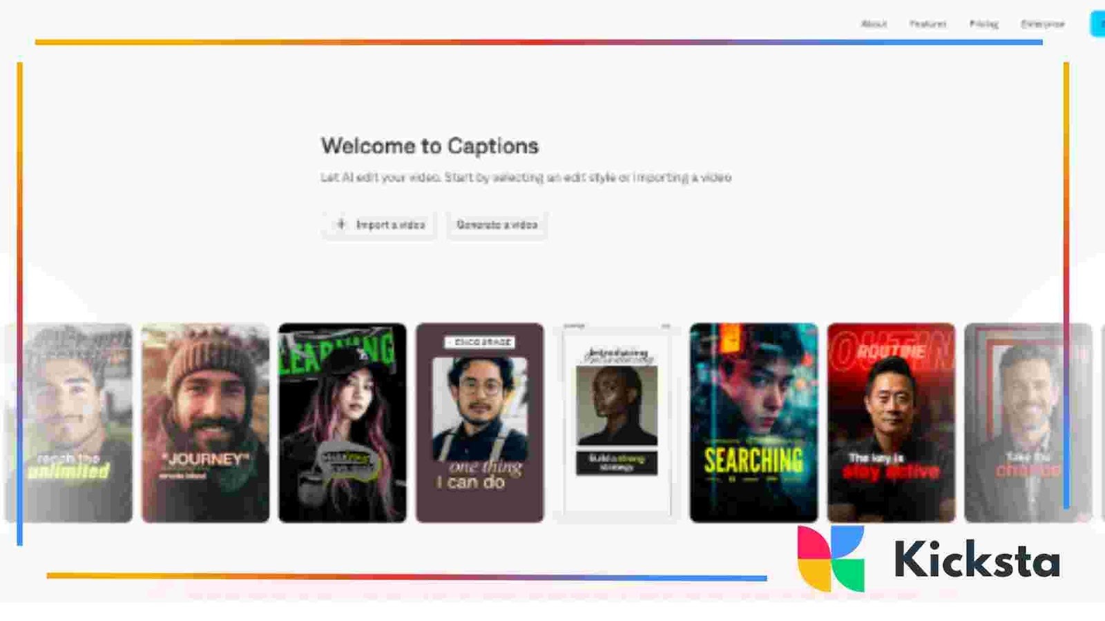 Captions AI video editor homepage showing automated caption generation for social media videos