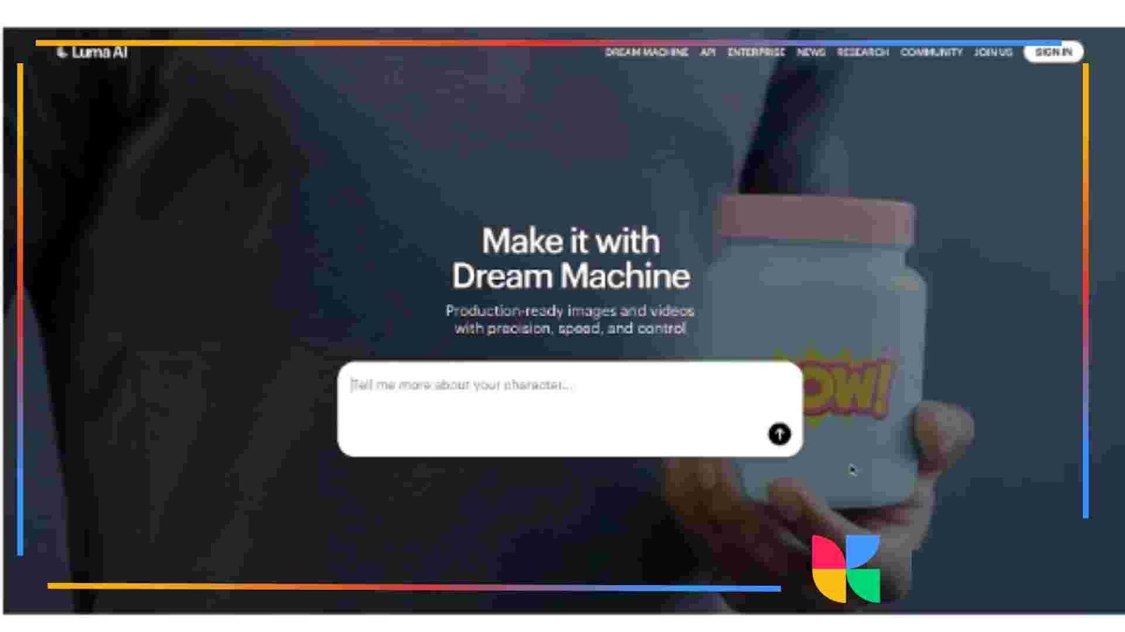 Luma AI Dream Machine interface displaying AI-powered video and image generation prompt screen