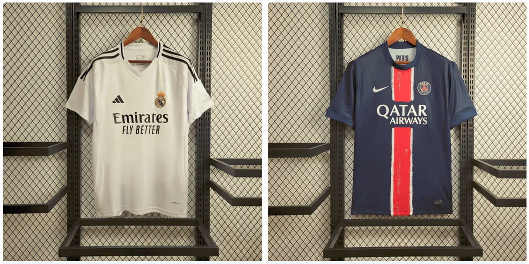 Maillots foot Real Madrid et PSG achetés sur Foot2run