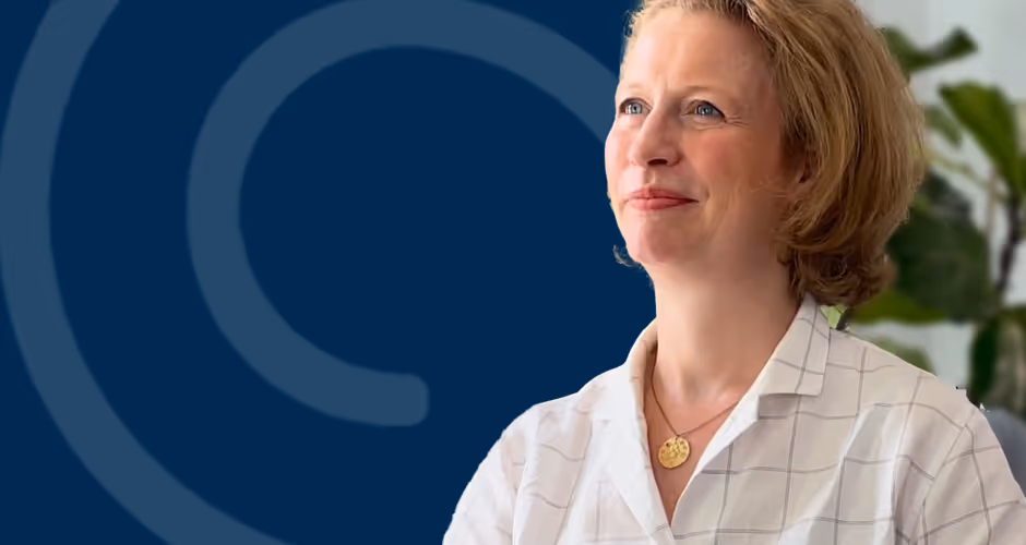Foundation Director Jenny North, wearing a white blouse, features in this image with the name of the article. 