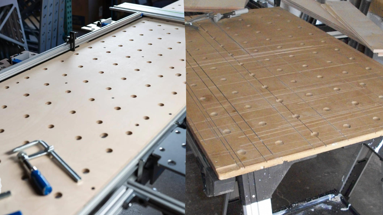 Old wooden table with cut marks