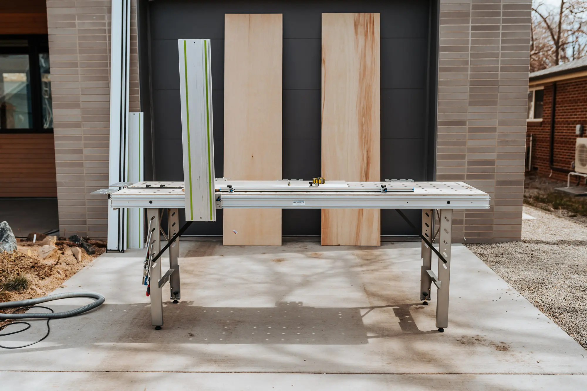 Dashborad at a work site outside a house