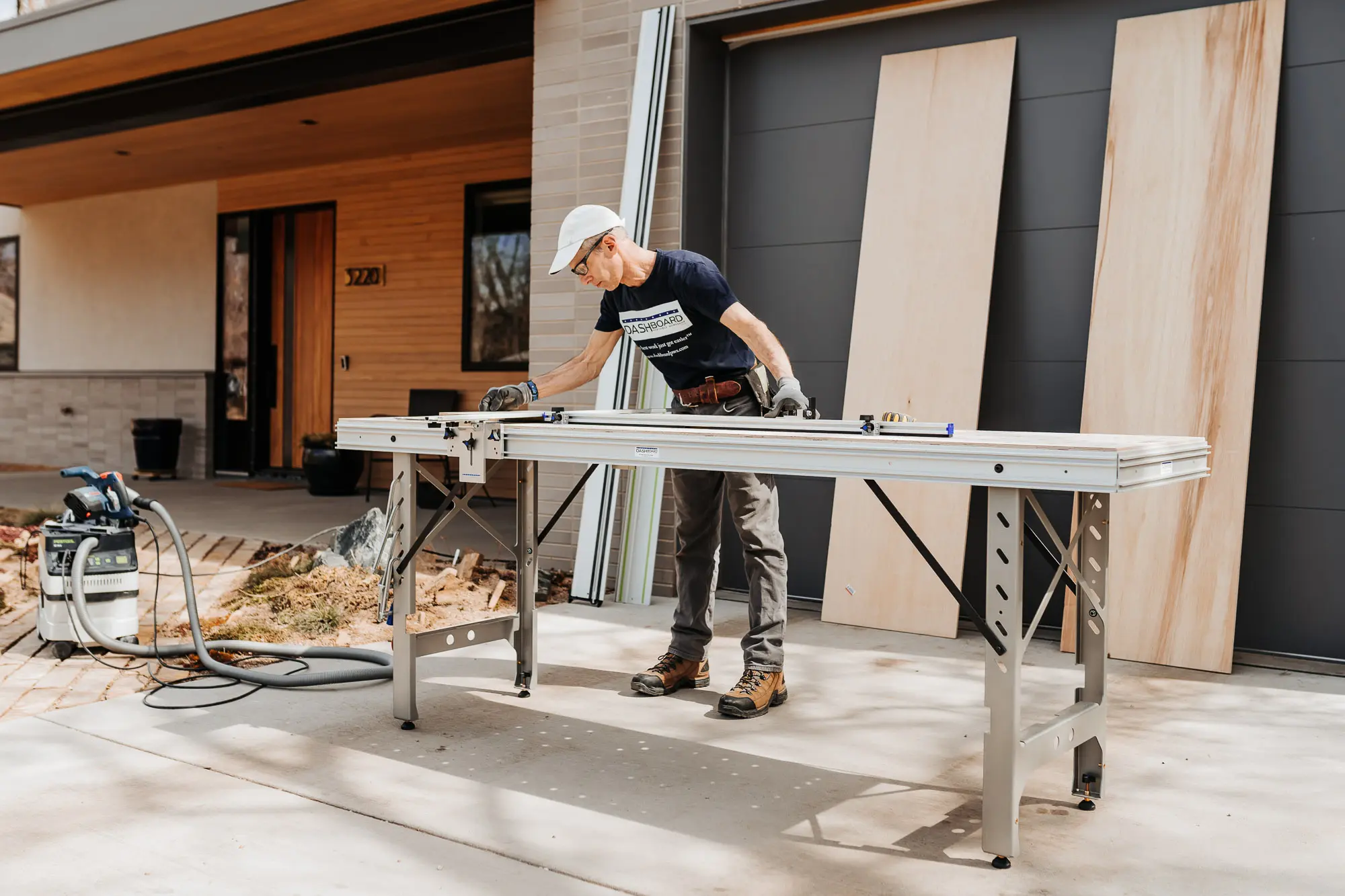 Man working on his portable workbench