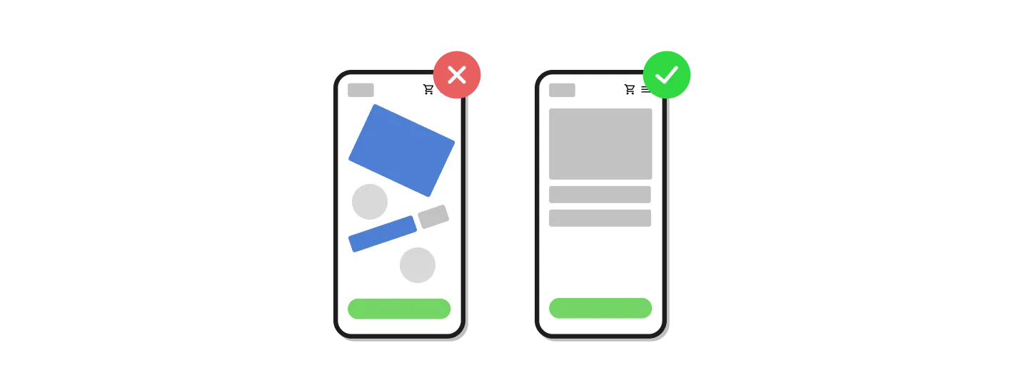 Zwei mobile Bildschirme, bei denen die unordentliche Seite nicht so optisch ansprechend wirkt, wie die aufgeräumte Seite